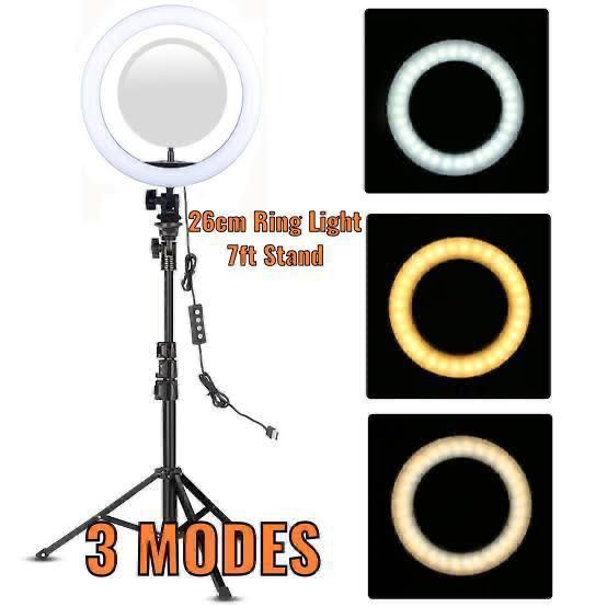 26cm 3Modes Ring Light with almost 7ft Long Stand